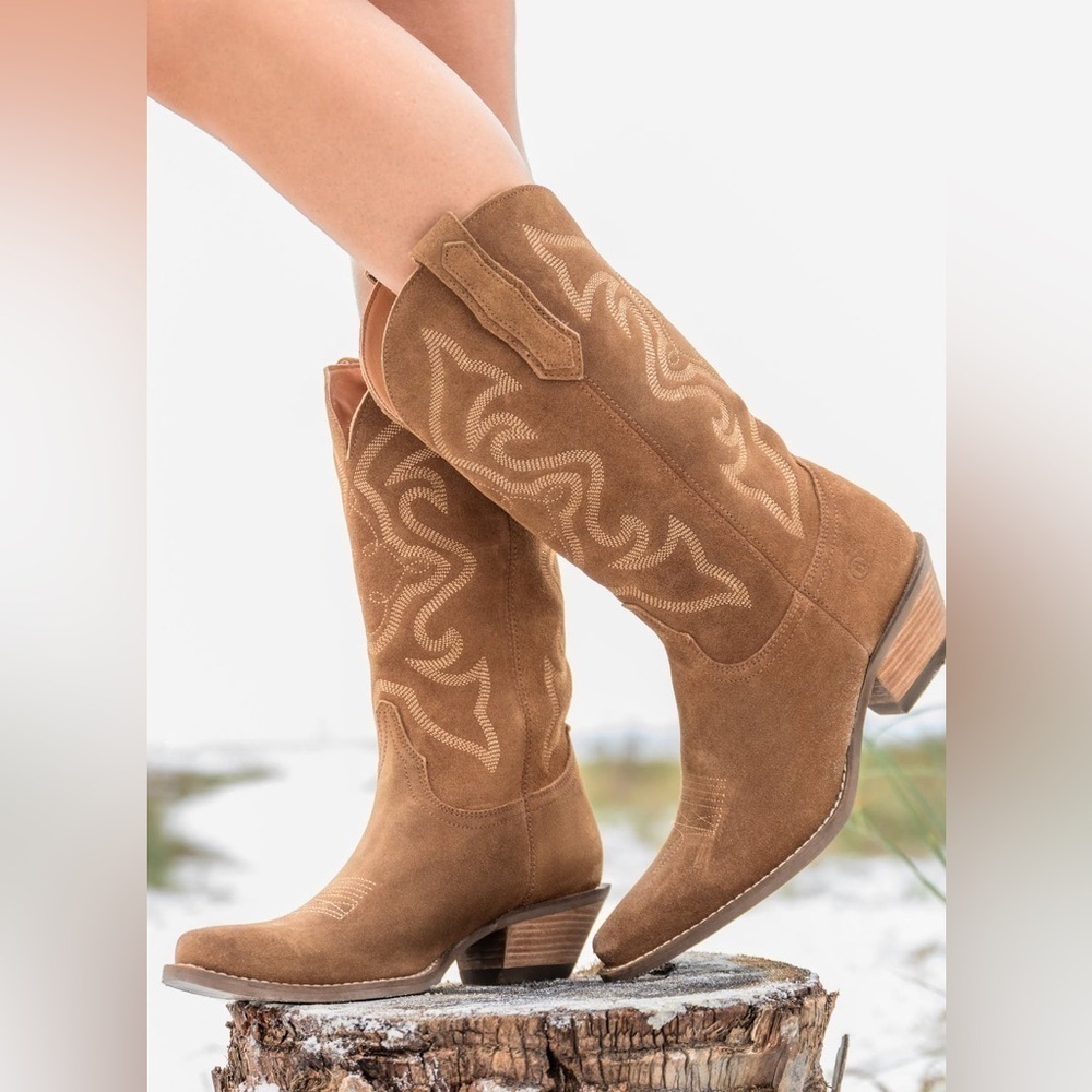 Dingo Out West Boots Camel Brown Suede Cowboy Western Sz 10